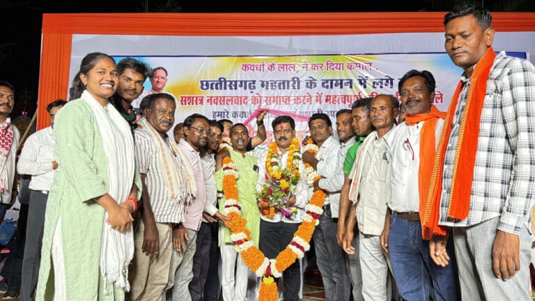 Deputy Chief Minister Shri Vijay Sharma received a grand historical felicitation on Chhattisgarh’s liberation from armed Naxalism.