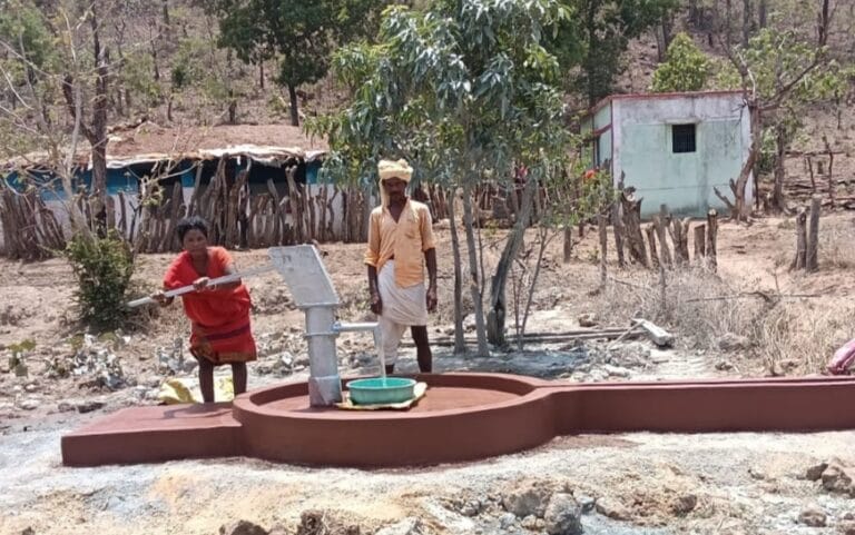 Relief from water problem, new hand pump installed in Baiga settlement Kohkajhori