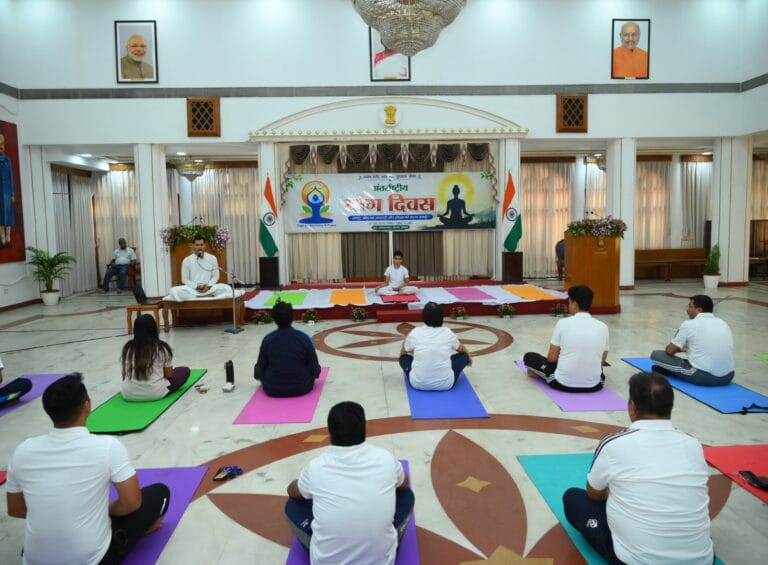 Yoga practice was done in Lok Bhavan on International Yoga Day.