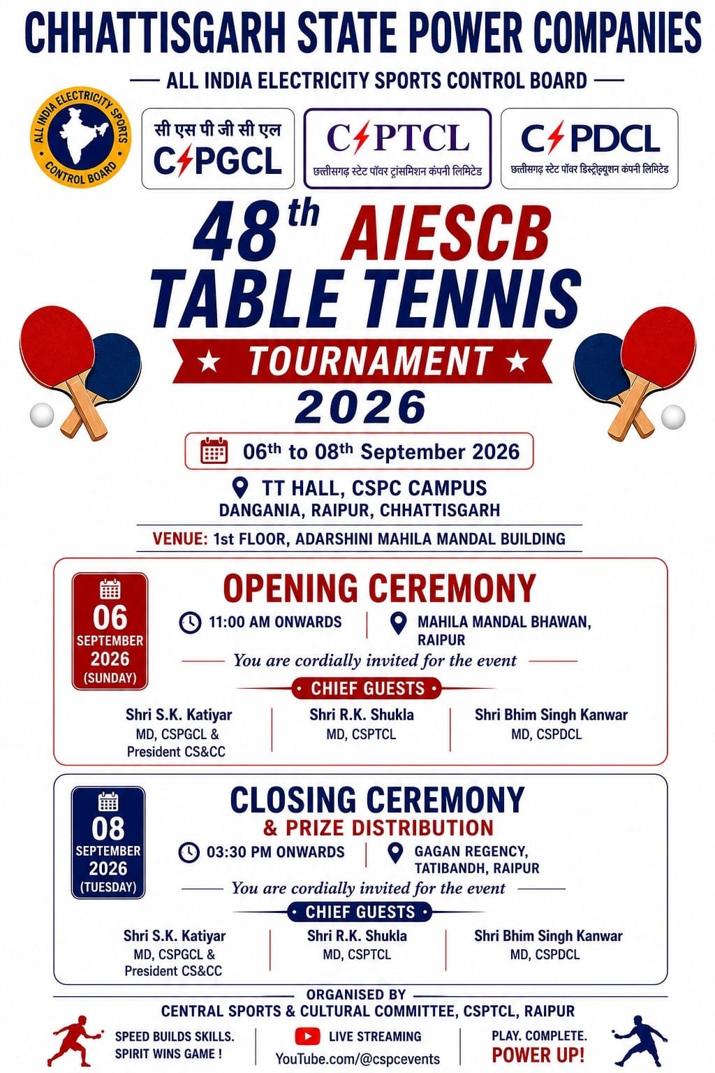 All-India Table Tennis Tournament for Power Utilities Kicks Off Today