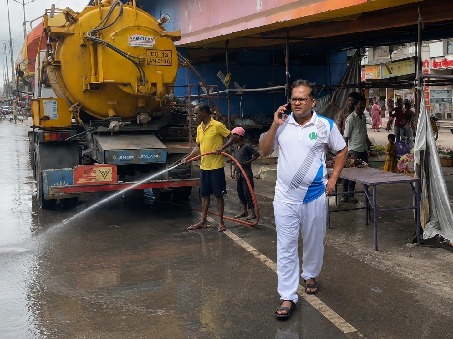 Commissioner Shri Kshatriya personally oversees post-Bhandara cleanup; supervises pressure washing of roadsMunicipal Corporation ensures 24/7 sanitation during Janmashtami festival and fair; waste promptly cleared from Bhandara sites; Commissioner Shri Kshatriya personally supervises machine-assisted washing in the morning