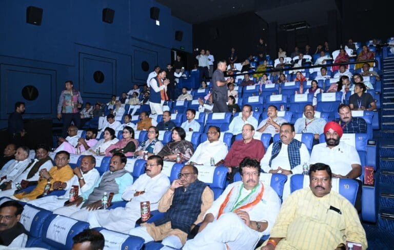 Governor Shri Ramen Deka, Chief Minister Shri Vishnu Deo Sai, and Assembly Speaker Dr. Raman Singh watched the film ‘Hanuman Ansh’ with their families