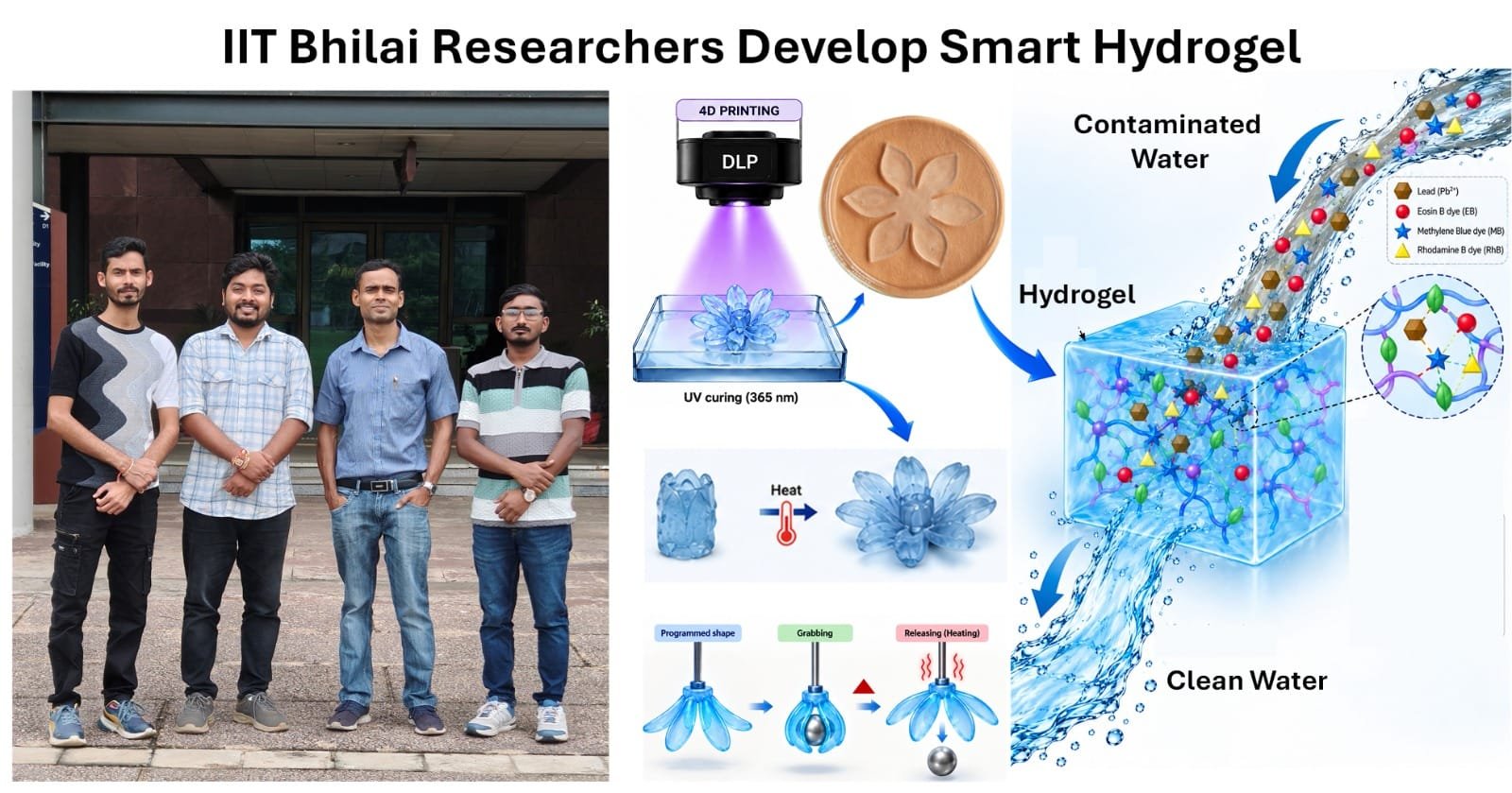 IIT Bhilai Researchers Develop 4D Printable Smart Hydrogel for Soft Actuation and Environmental Remediation