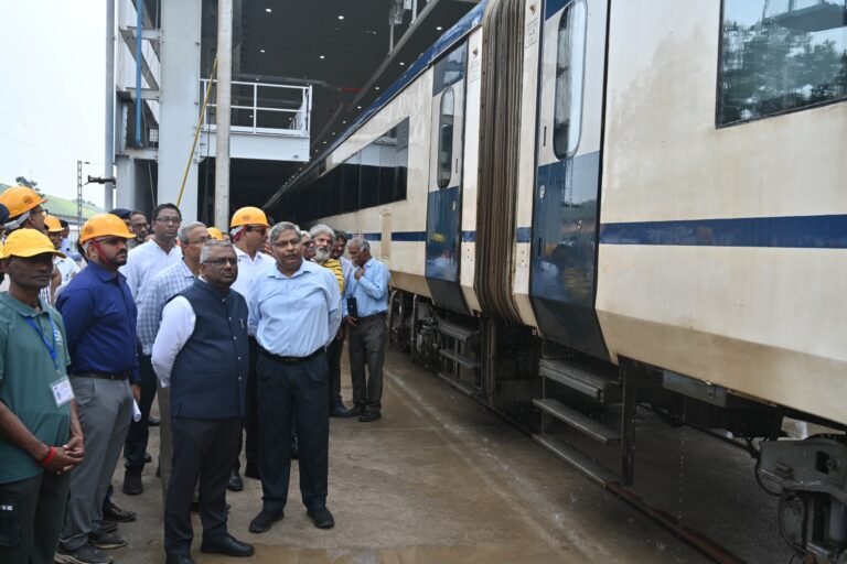 General Manager Shri Tarun Prakash inspects Vande Bharat Maintenance Depot; reviews maintenance processes and pit lines.