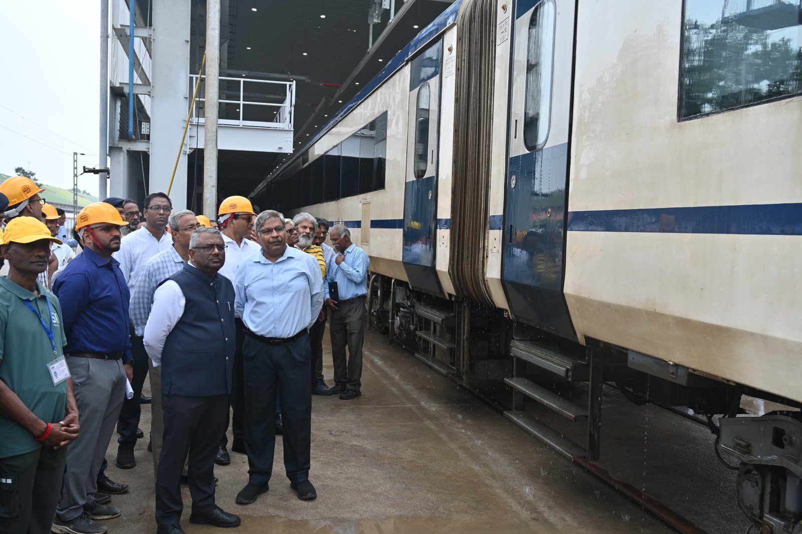 General Manager Shri Tarun Prakash inspects Vande Bharat Maintenance Depot; reviews maintenance processes and pit lines.